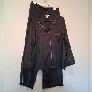 Victoria Secret Set Pant/Top Heart Print Mismatch XL-L Black Pajama Valentines